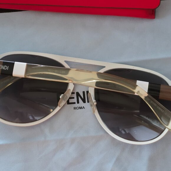 Fendi White Aviator Sunglasses | Double Bridge Pequin Stripe | Made in Italy main image 6